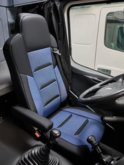 Чехлы Люкс КамАз 5490 K4 с 2014 года (экокожа+рогожка, черный, синяя вставка)