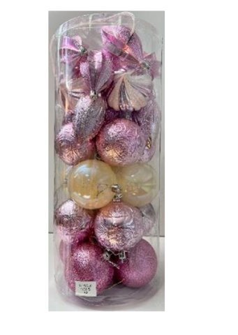 Набор на елку 33предмета 83311 18шар 8см 3вида (искра5,узор9,жемчуг4), 3вида сосулек (узор4,дольки7,пат4) в тубе с ручкой