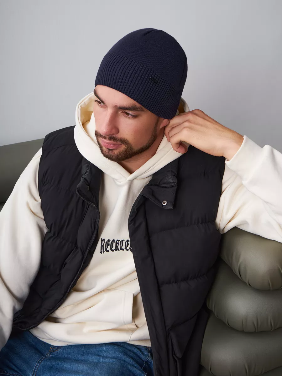 Шапка зимняя на флисе вязаная бини