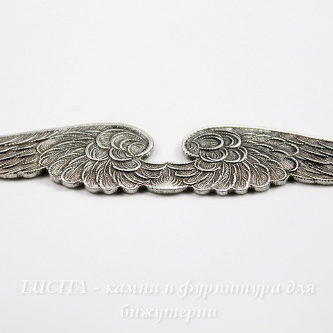 Винтажный декоративный элемент - штамп "Крылья" 90х14 мм (оксид серебра)