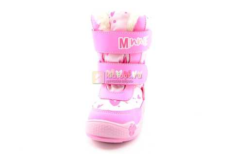 Зимние сапоги Минни Маус (Minnie Mouse) на липучках с мембраной для девочек, цвет розовый. Изображение 5 из 13.