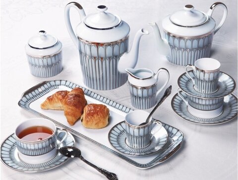 Сервиз чайный 16 предметов Deshoulieres Arcades Gris Bord Platine