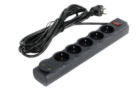 Сетевой фильтр Defender DFS 755 - 5,0 М, 2xUSB, 2.1A, 5 outlets