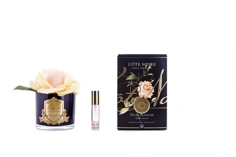 Ароматизированная роза в черной вазе и 1 спрей 16х10.5х10.5 Cote Noire French Rose White Peach