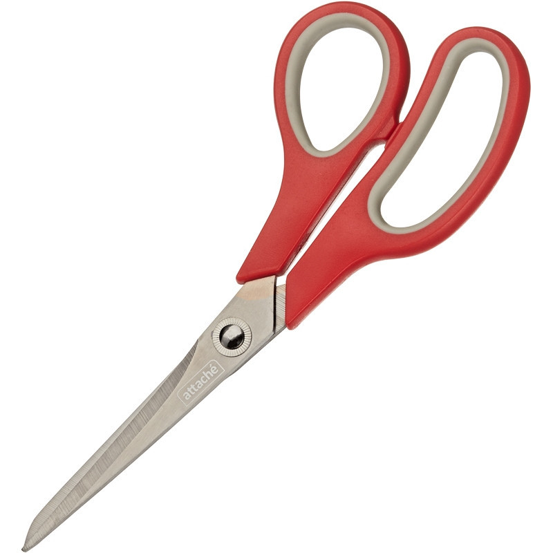 Ножницы Attache Comfort 190 мм с титановым покрытием лезвий и пластиковыми анатомическими ручками красного/серого цвета