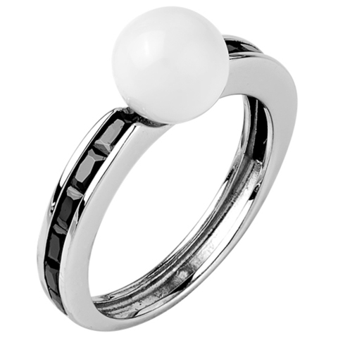 Кольцо из серебра с черной нано шпинелью и белым кварцем  Арт.1084н-шп-кв