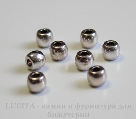 Бусина металлическая гладкая (цвет - античное серебро) 6х5 мм, 10 штук