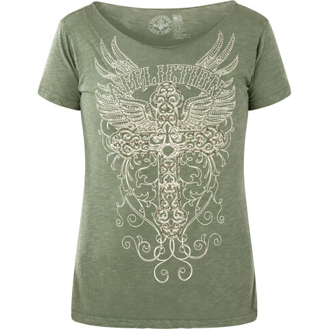 Affliction | Футболка женская Appleby Road Grey/Green AW18218 перед