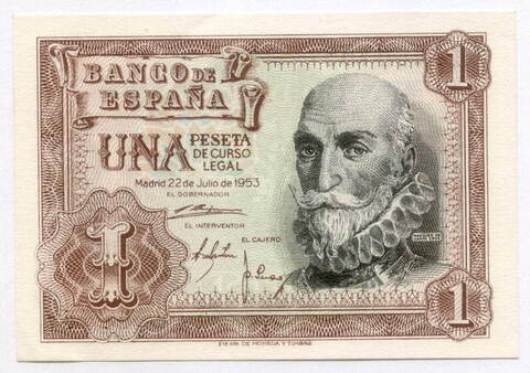 Банкнота Испания 1 песета 1953 год 1A4200755. UNC