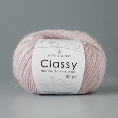 Classy, пряжа с люрексом и пайетками, шелк-5%, мериносовая шерсть-20%, нейлон-30%, норка-45%, 50 гр, 240 м, пыльно-розовый