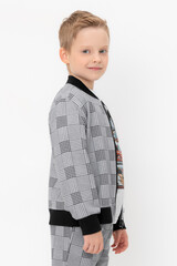 жакет  для мальчика  КР 302682/св.серый меланж,костюмная клетка к546