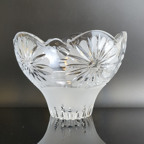 Ваза для фруктов хрустальная, алмазная грань, геометрический орнамент, цветы, матовый хрусталь, винтаж 1970-1990 гг