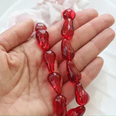 Бусины стеклянные, красный, фриформ 22*13 мм, 1 бусина, МК038