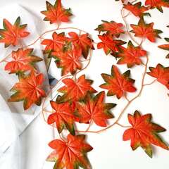 Кленовые листья, осенние, искусственные, ЗЕЛЕНО-ОРАНЖЕВЫЕ, лиана 3 метра.
