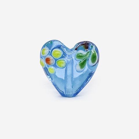 Сердечко с ручной росписью лампворк, голубое стекло, 16-17мм