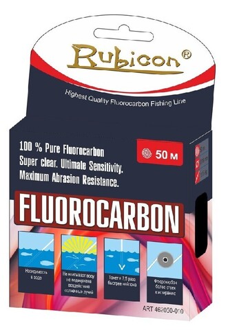 Купить рыболовную леску флюорокарбон Rubicon 0,14мм 50м прозрачная 462050-014
