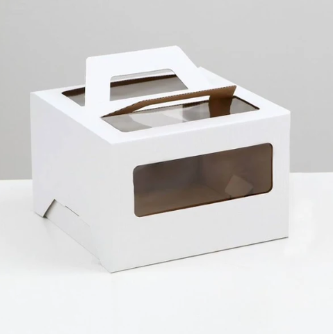 Коробка для торта 21х21х12 см с ручками, белая