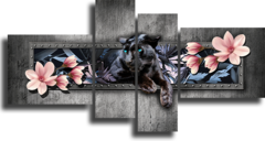 Модульная картина "Пантера и цветы"