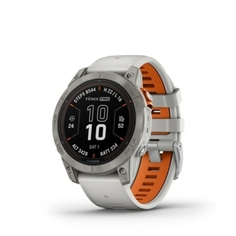 Garmin Fenix 7 Pro - Sapphire Solar Titanium with Fog Gray/Ember Orange Band