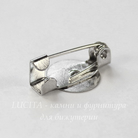 Основа для броши с круглой площадкой 9 мм (цвет - платина), 15 мм