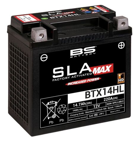 BTX14HL (FA) HD Аккумулятор BS SLA MAX, 12В, 14 Ач, 220 А 149x87x144, обратная (- / +), (YTX14HL)