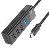 Хаб USB-концентратор Type-C на 4 USB (USB 3.0 * 1 + USB 2.0 * 3) (длина кабеля 30 см) Hoco HB25 (Черный)