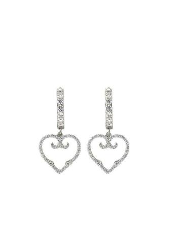 Mono Heart Earrings,Rhodium,Cubic Zircons