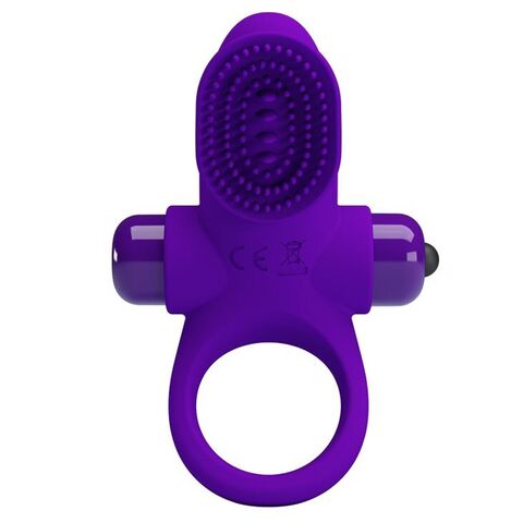 Фиолетовое эрекционное виброкольцо в клиторальной щеточкой Vibrant Penis Ring II - Baile Pretty Love BI-210205-1