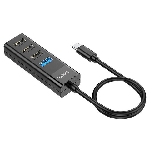 Хаб USB-концентратор Type-C на 4 USB (USB 3.0 * 1 + USB 2.0 * 3) (длина кабеля 30 см) Hoco HB25 (Черный)