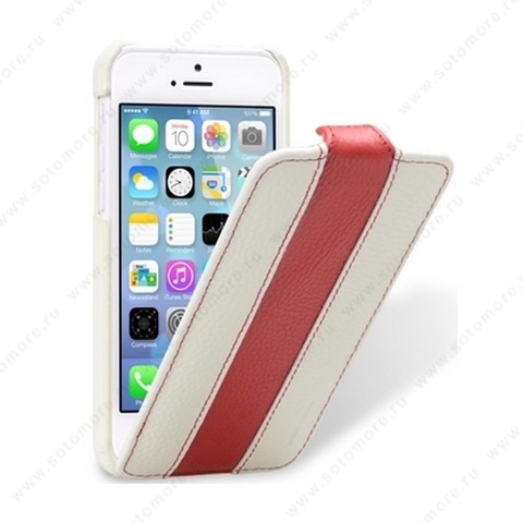 Чехол-флип Melkco для iPhone SE/ 5s/ 5C/ 5 Leather Case Jacka Type Limited Edition (White/ Red LC)