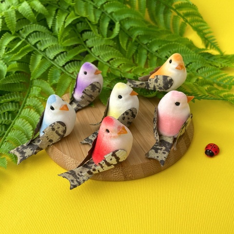 Птички декоративные, искусственные, цвет микс, 5 см, набор 6 шт.