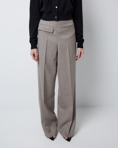 Брюки из шерсти елочка бежевый/молочный