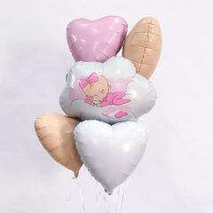 Аг 19''/48 см, Сердце, Сатин, Розовый/Фламинго, 1 шт.