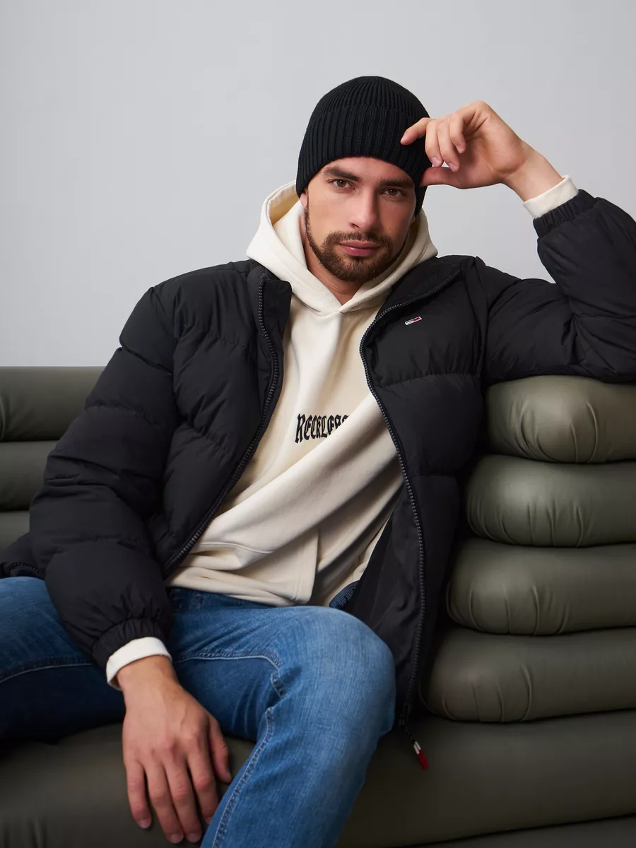 Шапка зимняя на флисе вязаная бини