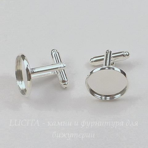 Основа для запонок с сеттингом для кабошона 16 мм (цвет - серебро), 19х18 мм, ПАРА