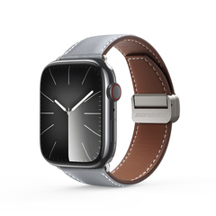 Ремешок из натуральной кожи серого цвета от Dux Ducis для смарт часов Apple Watch 42, 44, 45, 46, 49мм, серия YA Series