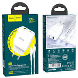 Комплект СЗУ (адаптер на USB и Type-C + кабель Type-C на Lightning) Hoco N5 с быстрой зарядкой (QC3.0+PD) для телефонов (Белый) Сетевое зарядное устройство