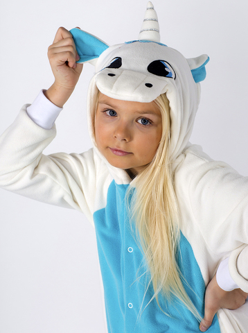 Пижама кигуруми детская "Единорог" голубого цвета