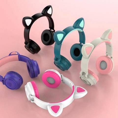 Беспроводные bluetooth наушники со светящимися кошачьми ушами Cat Ear Pink розовые