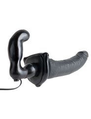 Черный страпон с вагинальной пробкой Deluxe Vibrating Penetrix Strap-On - 19 см. - 