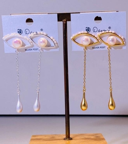 32118- Серьги ГЛАЗ с жемчугом и подвеской каплей