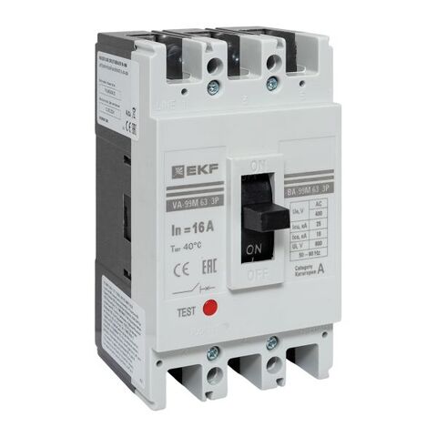 Выключатель автоматический в литом корпусе ВА-99М 63/16А 3P 10In 25кА с термомагнитным расцепителем EKF