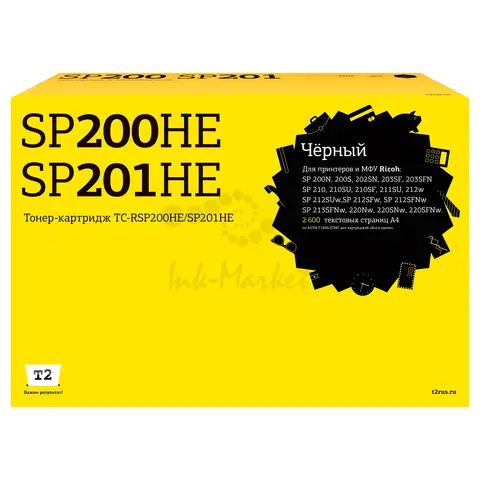 Картридж T2 TC-RSP200HE/SP201HE для Ricoh SP200N/200S, 202SN/203SF, 203SFN/210, 210SU/210SF, S211SU/212w, 212SUw/212SFw, 212SFNw/213SFNw, 220Nw/220SNw, 220SFNw (2600стр.) черный, с чипом 407262/407254