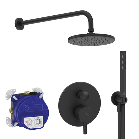 Ideal Standard Ceraline BD193XG Душевой комплект: встраиваемый смеситель для ванны/душа, верхний душ Ø20см., держатель, лейка для душа и шланг 175см., цвет: черный матовый