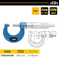 Микрометр МК-25 0-25мм DIN863 0,01мм Kinex 7002-02-025(PROF)