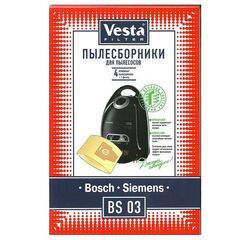 Мешок для пылесоса Vesta filter, BS 03, бумажный, 4 шт, + 1 фильтр
