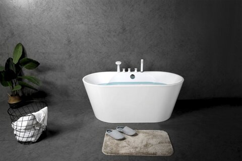 BelBagno BB200-1500-750 Отдельностоящая, овальная акриловая ванна в комплекте со сливом-переливом цвета хром 1500x760x590