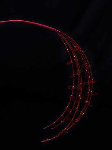 Веточка из бисера с пайетками 10x76см ChristmasDeLuxe красная с золотом