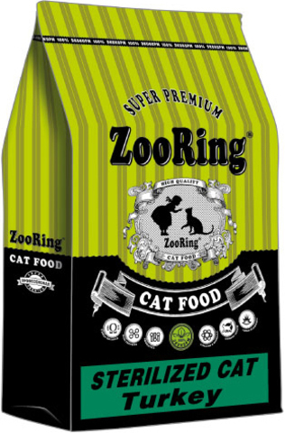 ZooRing Sterilised cat Turkey для стерилизованных кошек и кастрированных котов с индейкой 10 кг
