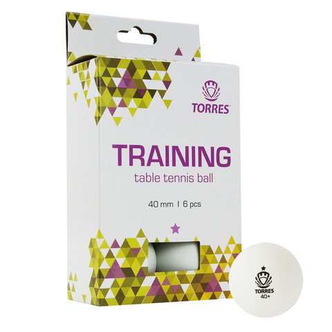 Мяч для настольного тенниса TORRES  Training 1*,  арт. TT21016, диам. 40+ мм, упак. 6 шт, белый